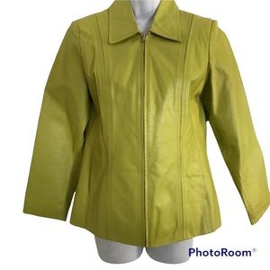 Leather Jacket Lime Green Zip front with Two Pockets Petite Small Worthington